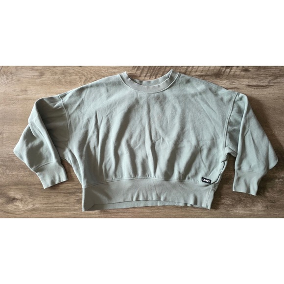 DKNY Sport Tops - DKNY Sport Womens Sage Green Cropped Sweatshirt Relaxed Crew Neck Pullover Small